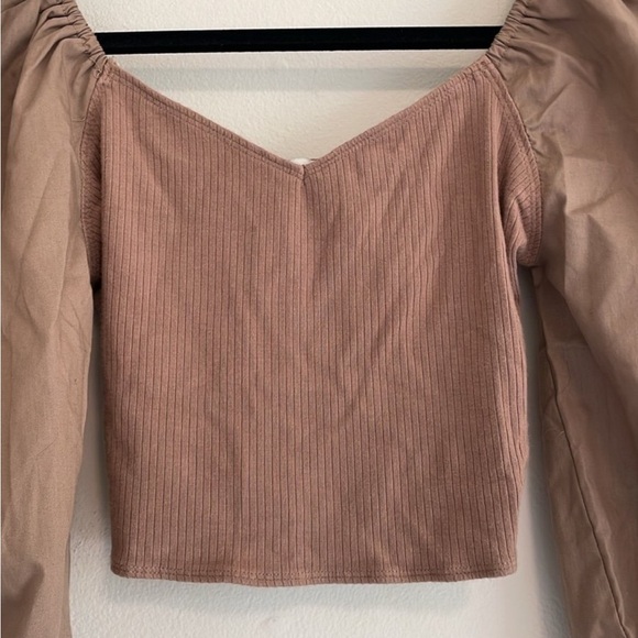 Abercrombie & Fitch Long-Sleeve Mixed Fabric Puff Sleeve Size Small - Picture 4 of 6